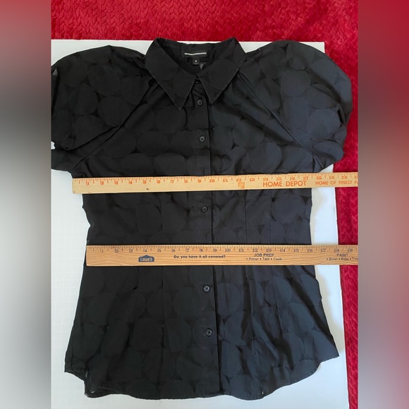 Express Design Studio women’s collar top button down black short puff sleeves M - Picture 6 of 14